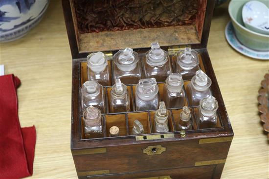 A Georgian mahogany brass-bound apothecary chest, with fitted interior and base drawer with locking pin, W 8.75in